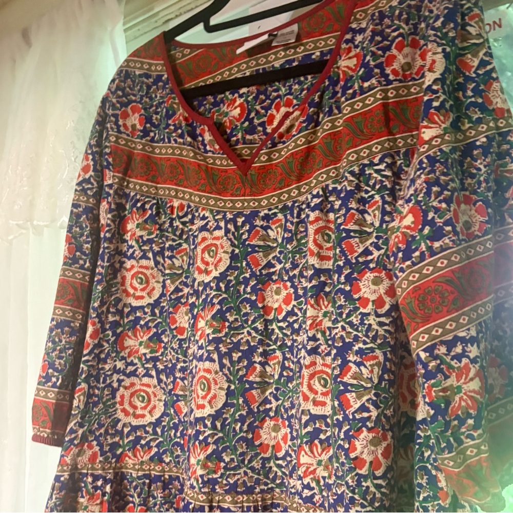 Boho Floral Tiered Maxi Dress in Navy and Rust - Picture 4 of 8